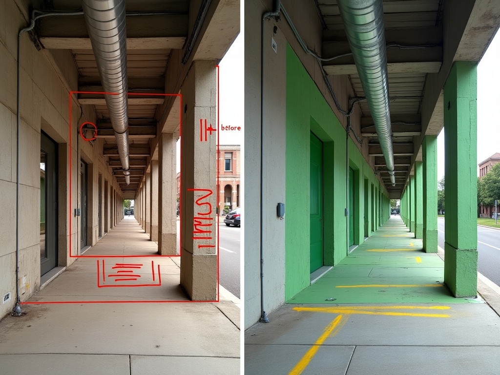 Before and after technical intervention in commercial building