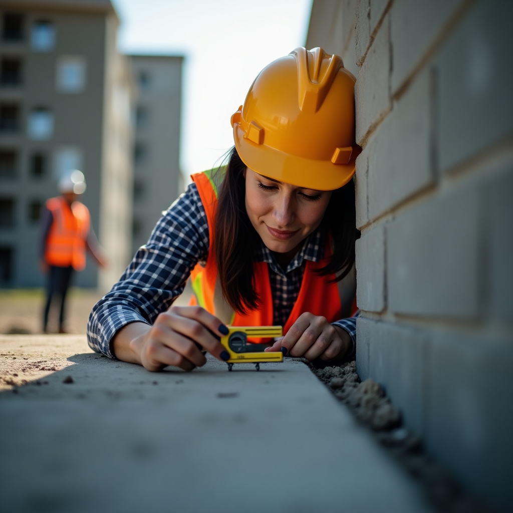 Inspector performing technical evaluation on construction site