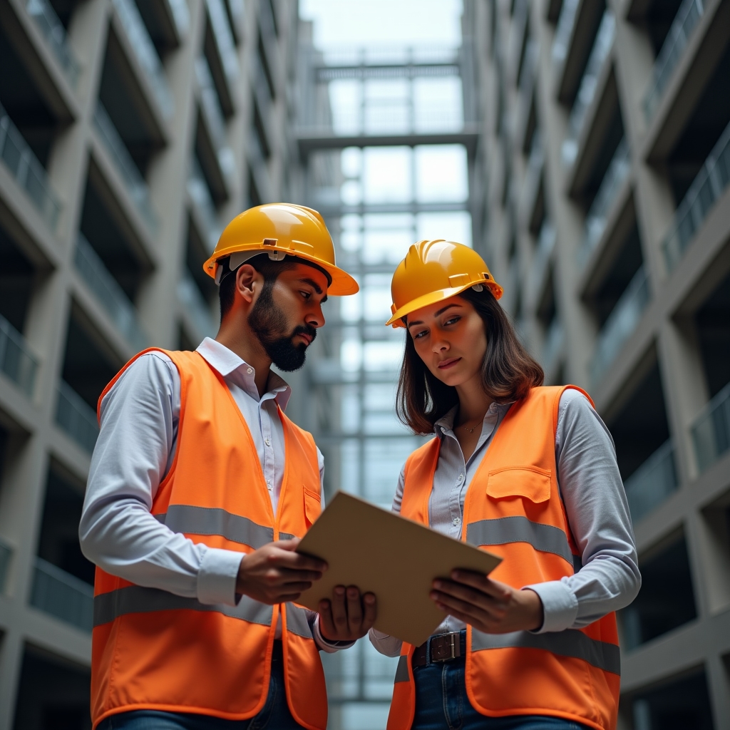 Specialists performing quality tests on construction materials